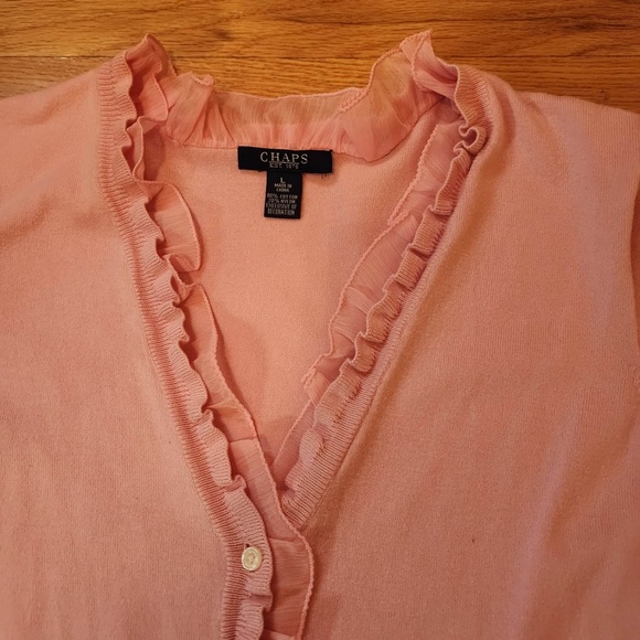 Chap's Pink Ruffle Button Up Sweater L - Picture 4 of 4